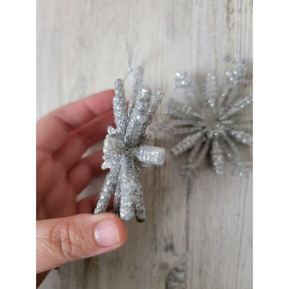 Silver glitter snowflake set ornament xmas decor - Picture 4 of 5